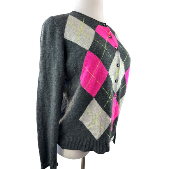 Apt 9 Cashmere Cardigan Sweater Gray Argyle Diamond Button Up Women's Size XL - Picture 12 of 16